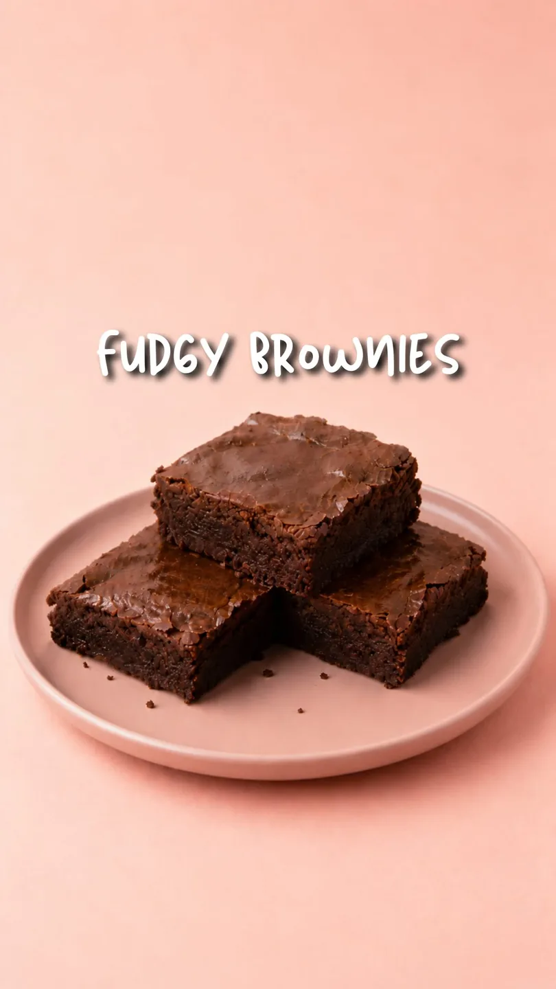 Fudgy brownies stacked on a pink plate