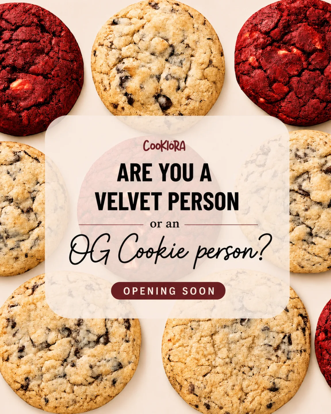 Red velvet and OG cookies around the question: are you a velvet person or an OG cookie person?