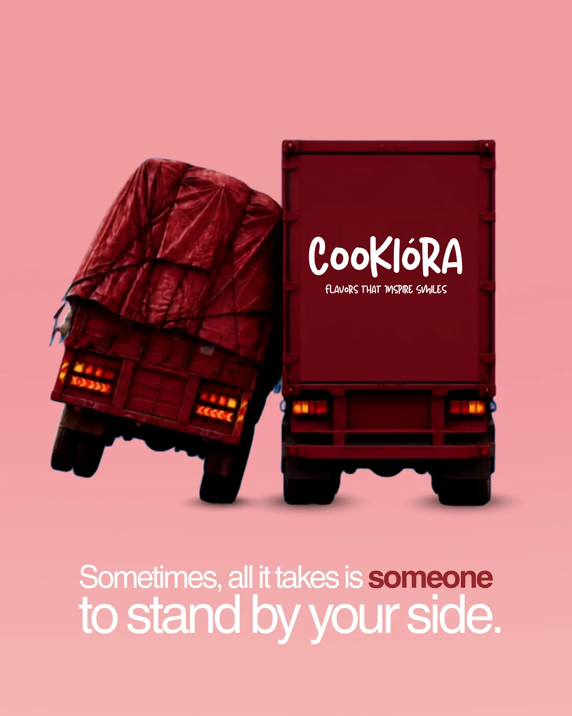 A Cookiora truck towing a broken down truck: sometimes, all it takes is someone to stand by your side