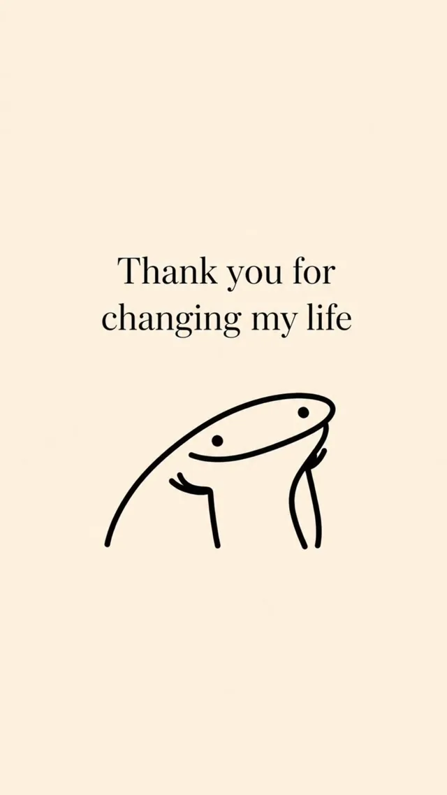 A line drawing on cream: thank you for changing my life