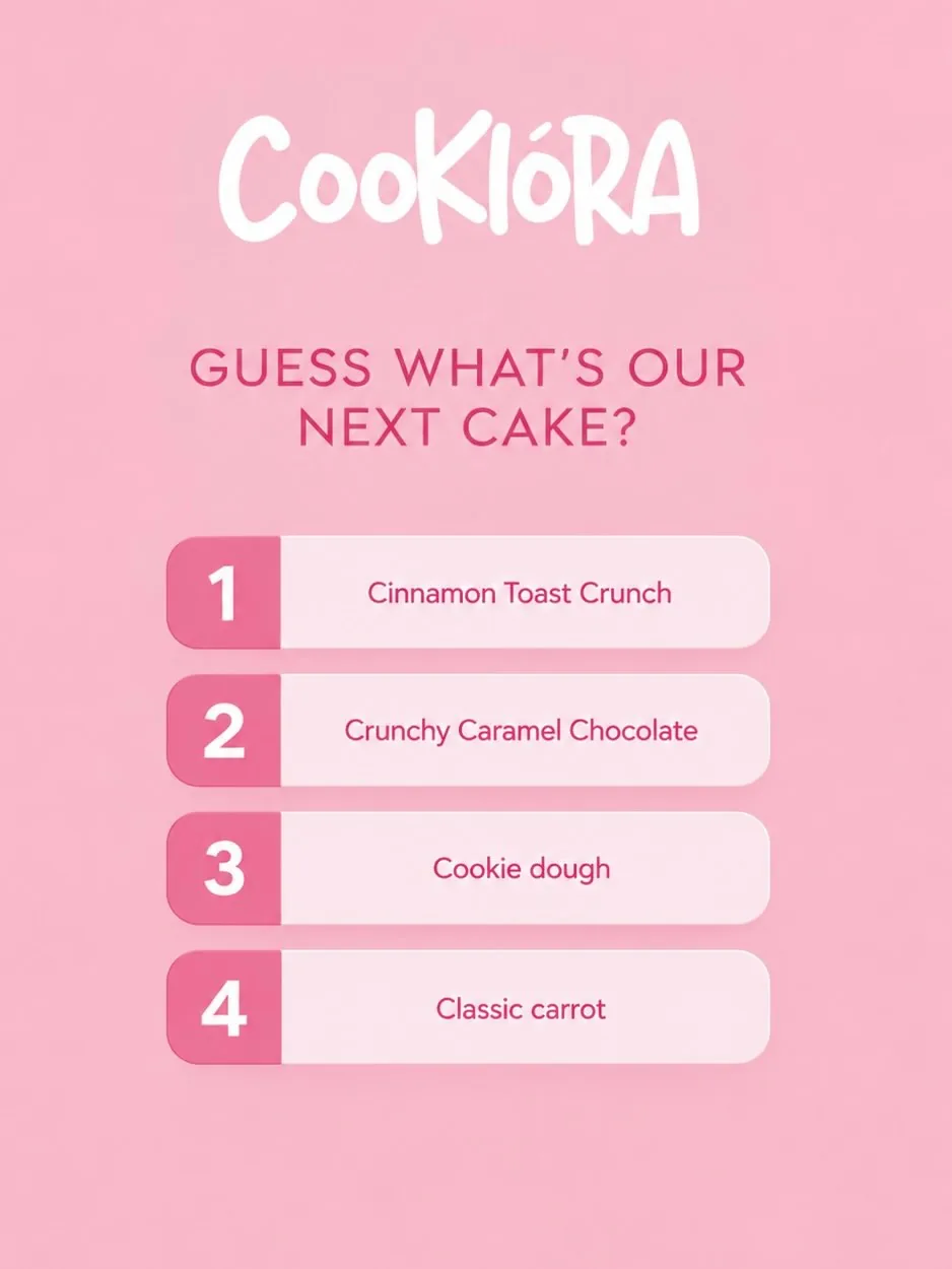 Guess what's our next cake: cinnamon toast crunch, crunchy caramel chocolate, cookie dough or classic carrot